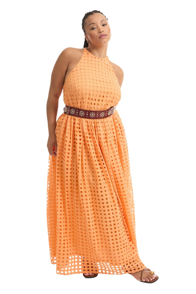 Halter Eyelet Maxi Dress, Main, color, TANGERINE