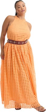 June + Vie Halter Eyelet Maxi Dress