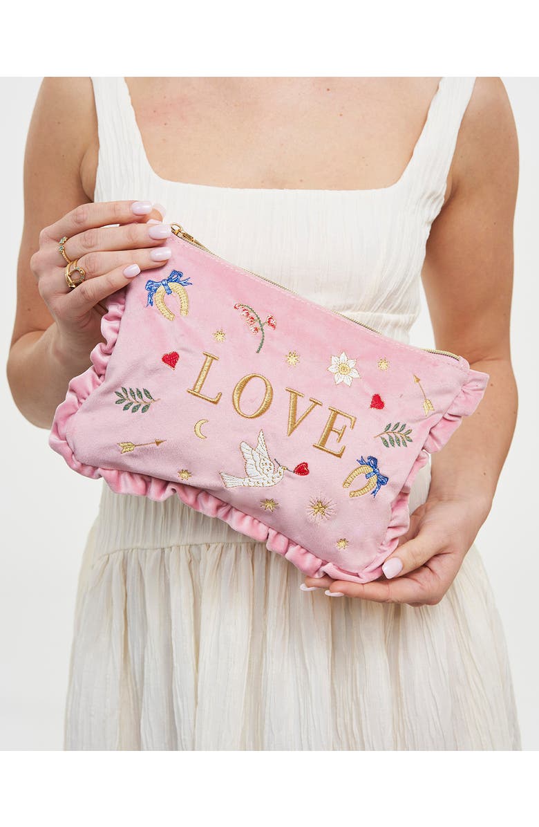 Fable England Love Scatter Velvet Embroidered Pouch, Alternate, color, Light/Pastel Pink