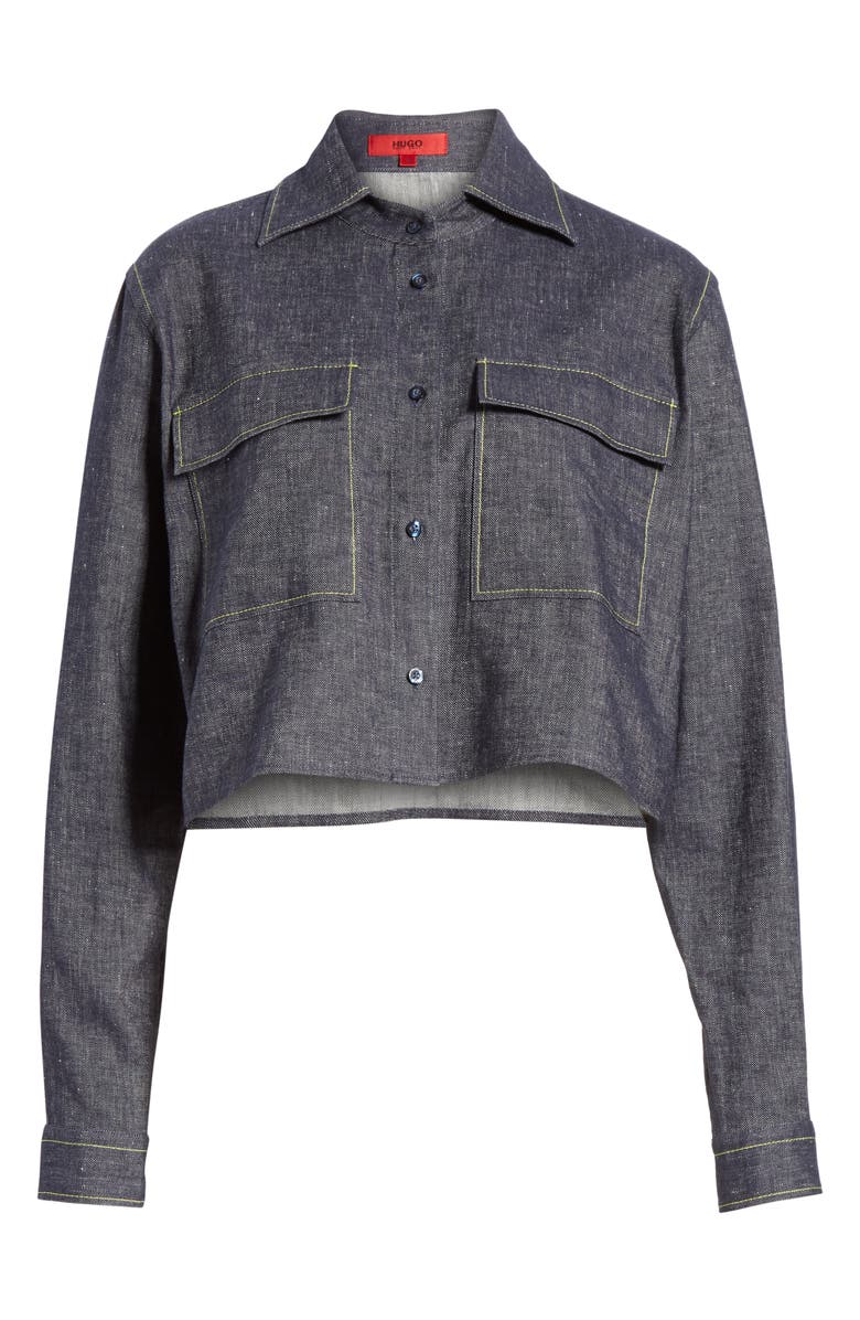 HUGO Entalis Crop Linen Blend Blouse, Alternate, color, 