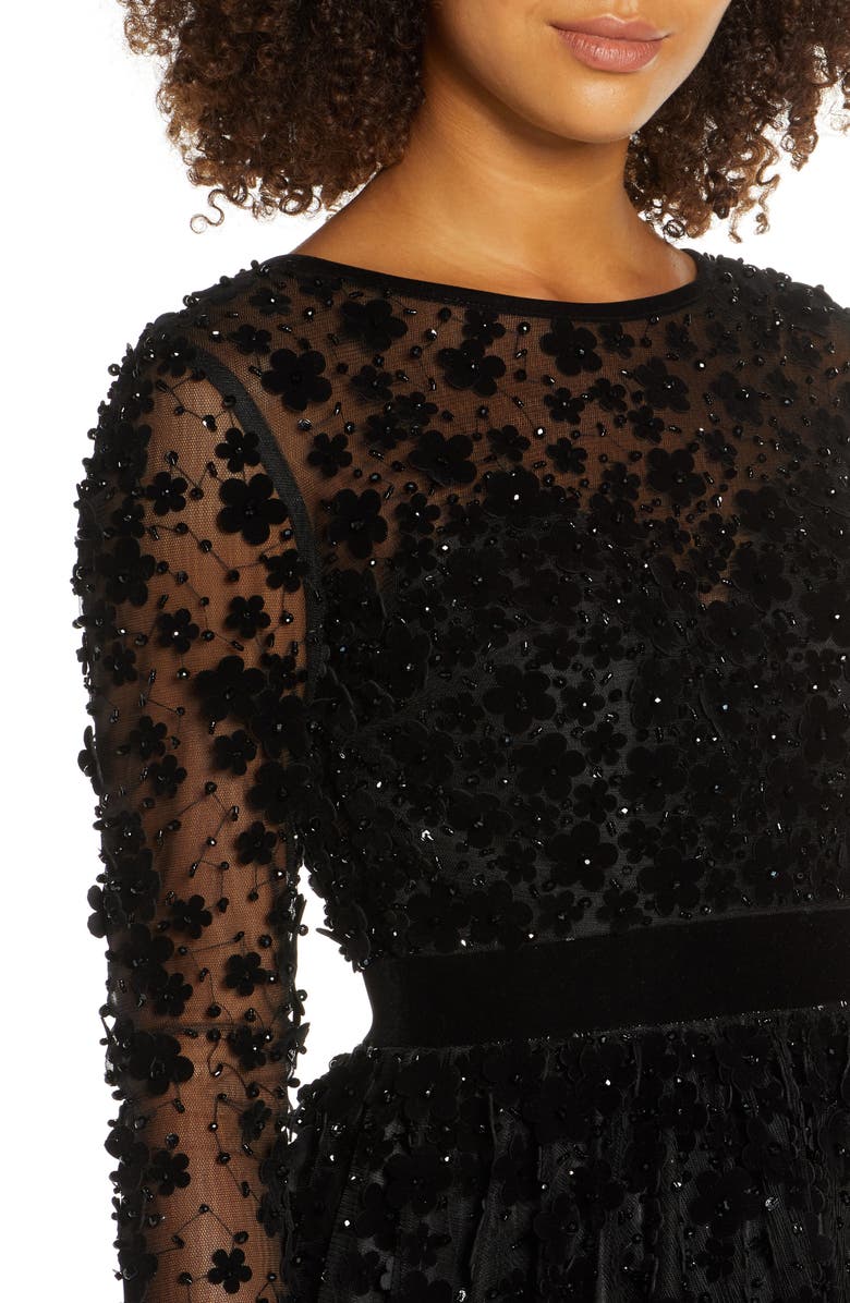 Mac Duggal Long Sleeve Fit & Flare Velvet Embellished Cocktail Dress, Alternate, color, 