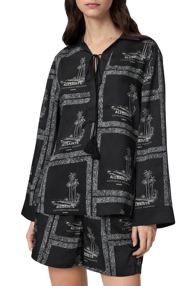 Lettie Tie Neck Shirt, Main, color, WAIMEA BLACK