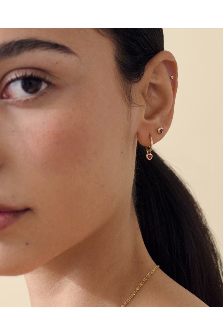 Solid Gold Heart Ruby Stud Earrings, Alternate, color, Metallic Gold