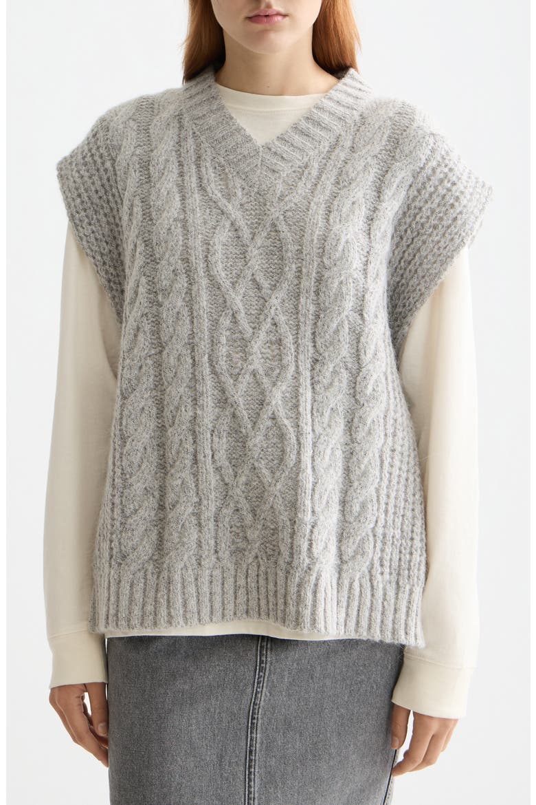 Cable Side Tie Sweater Vest, Main, color, LIGHT GREY MELANGE