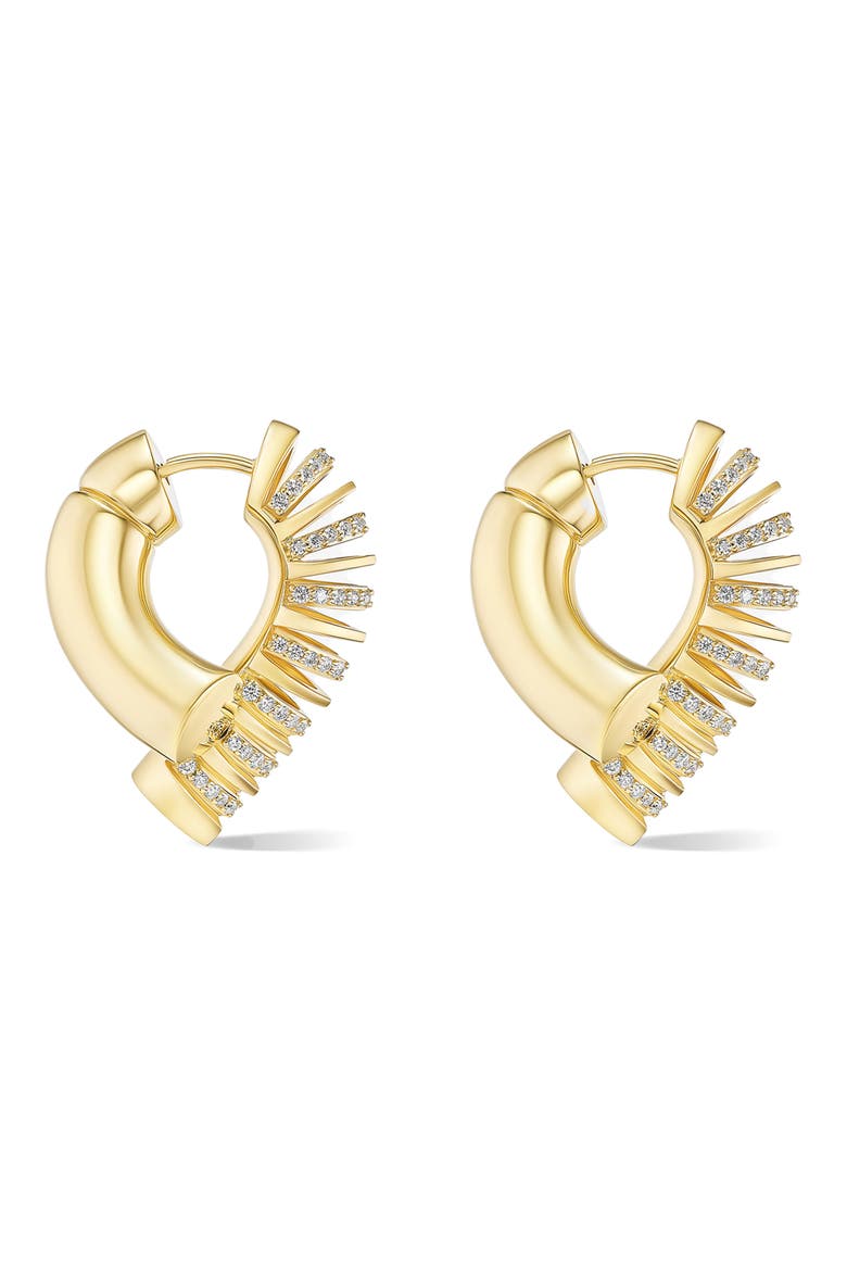 Oera Half Rib Diamond Hoop Earrings, Alternate, color, YELLOW GOLD