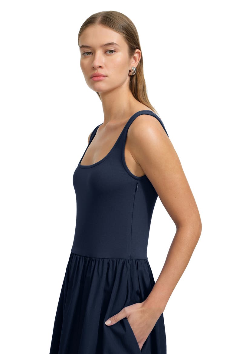 Clara Mixed Media Ponte & Cotton A-Line Dress, Alternate, color, DEEP INDIGO