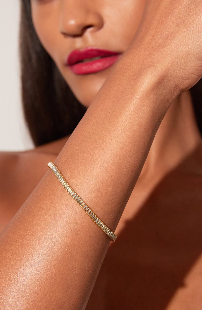 Aurate New York Lab Grown Aquamarine Baguette Tennis Bracelet, Alternate, color, Aquamarine