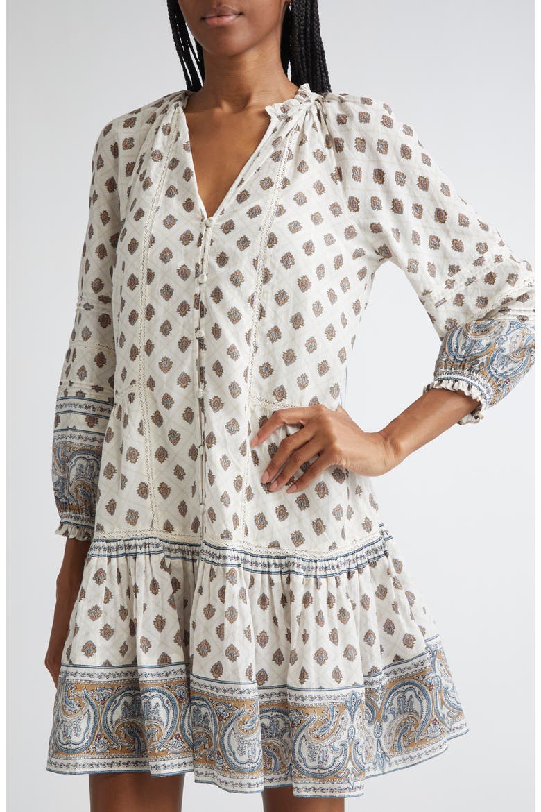 Belissa Puff Sleeve Cotton Blend Dress, Alternate, color, DOVE MULTI