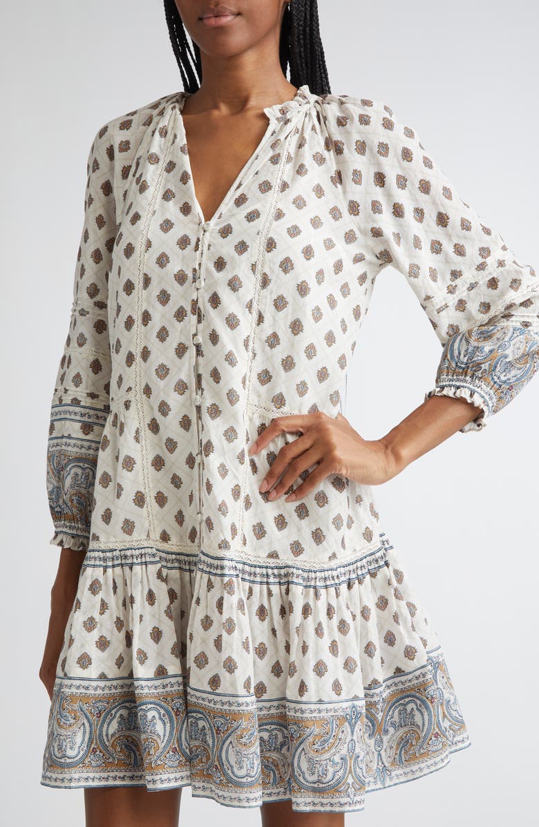 Veronica Beard Belissa Puff Sleeve Cotton Blend Dress, Alternate, color, Dove Multi