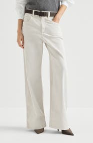 Brunello Cucinelli Stretch dyed denim loose barrel trousers with monili
