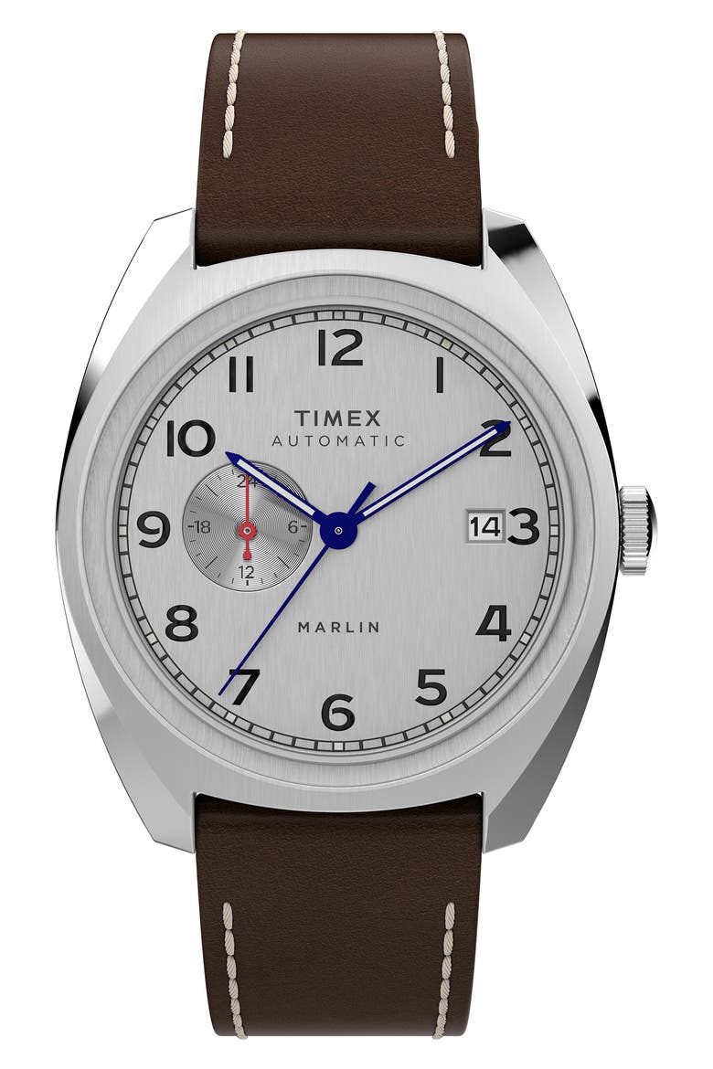 Marlin Automatic Leather Strap Watch, 39mm, Main, color, BROWN