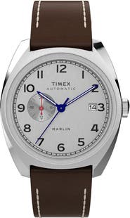 Timex® Marlin Automatic Leather Strap Watch, 39mm