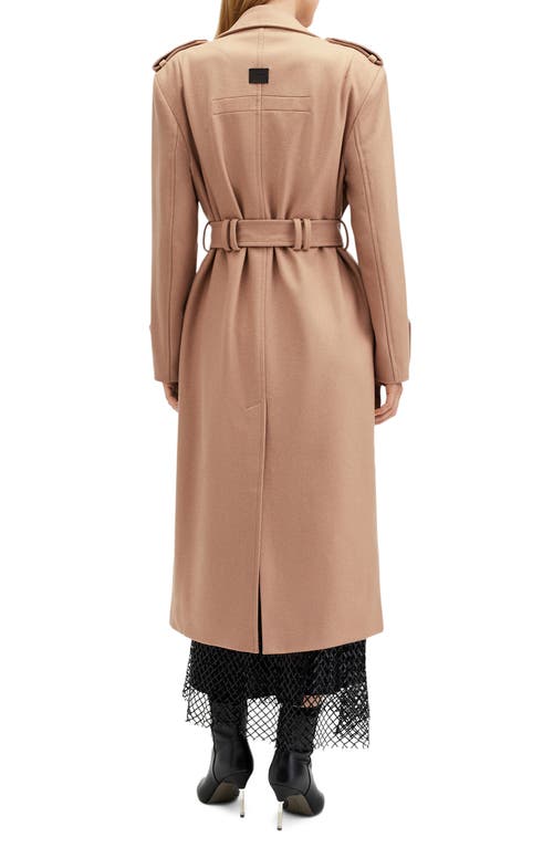 Allsaints Womens Camel Brown Sellema Notched-lapel Wool Blend Coat In Camel Brown