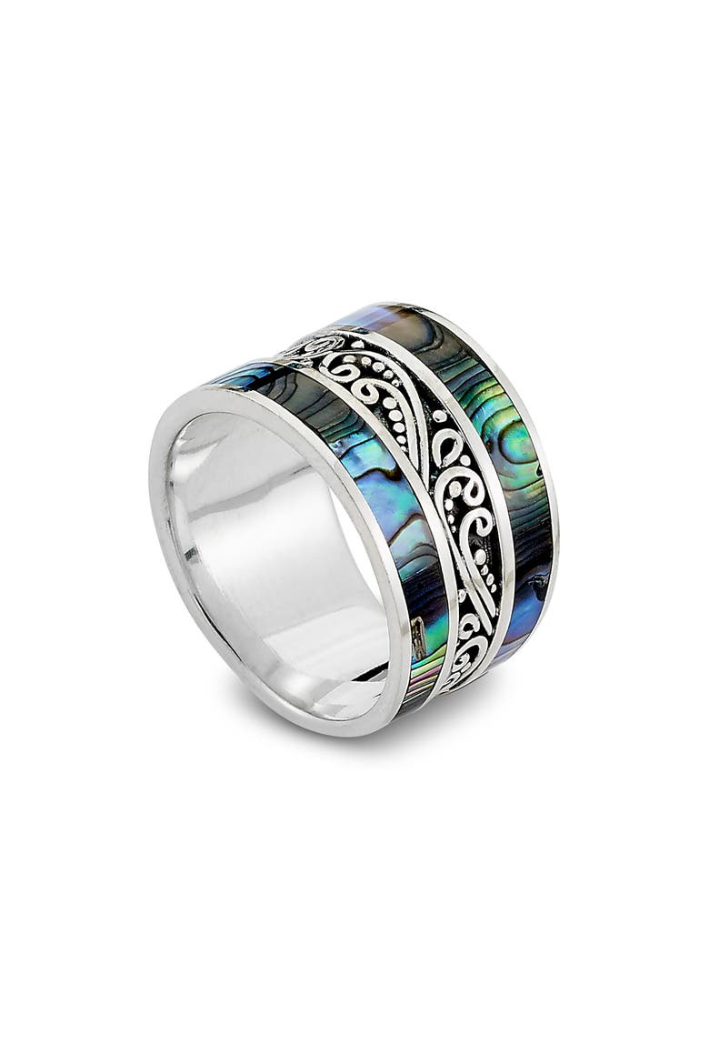 Abalone Bali Scroll Ring, Main, color, GREEN AND BLUE