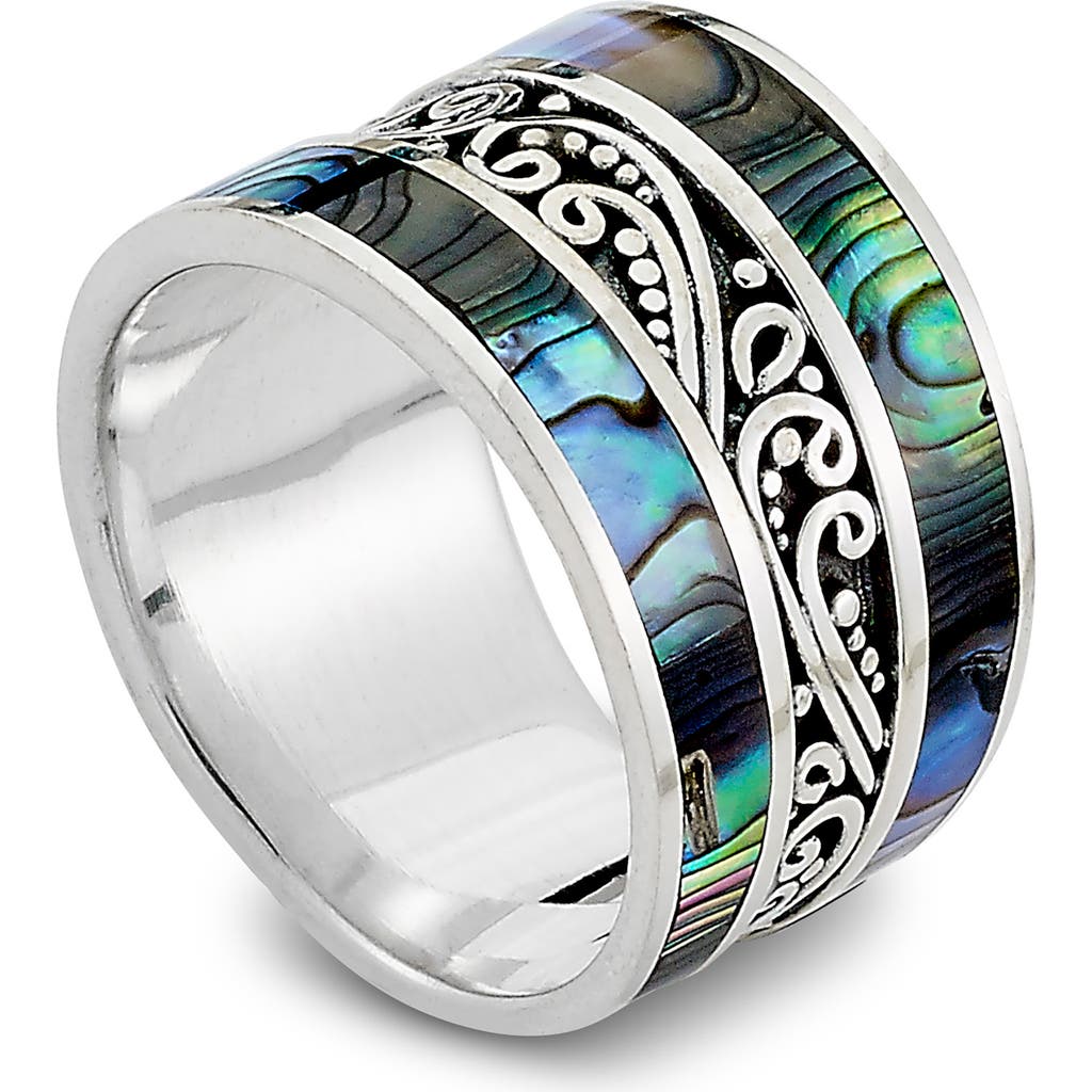 Samuel B. Silver Abalone Scrollwork Ring