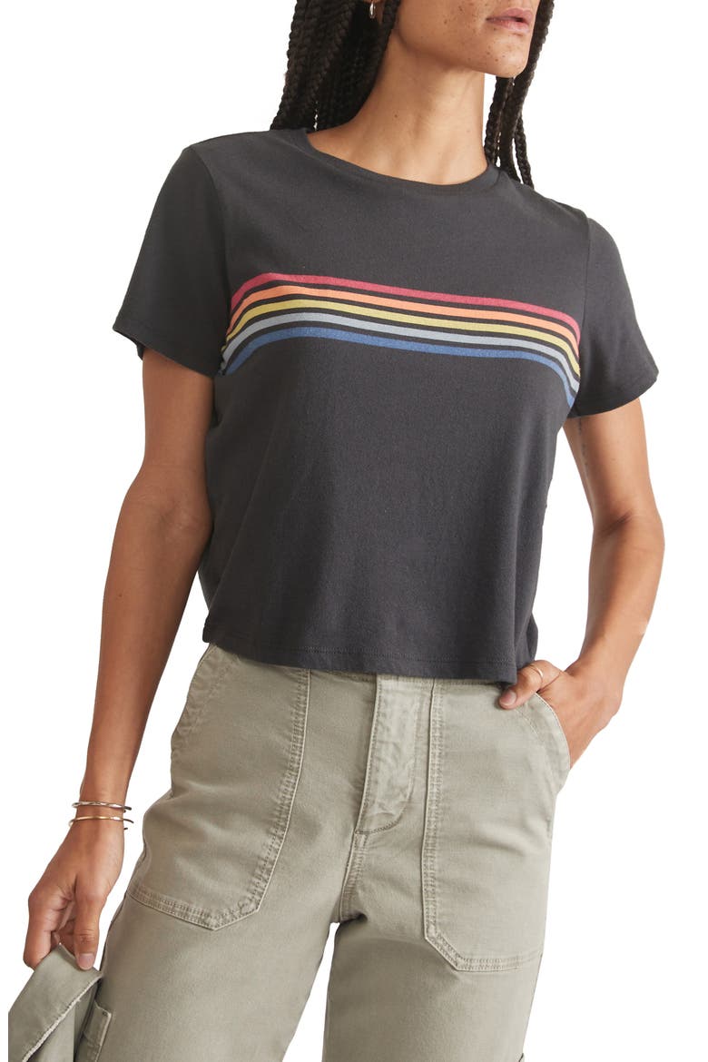 Easy Rainbow Stripe Crop T-Shirt, Main, color, FADED BLACK