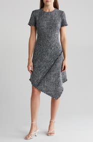 Eliza J Asymmetric Tweed Fit & Flare Dress