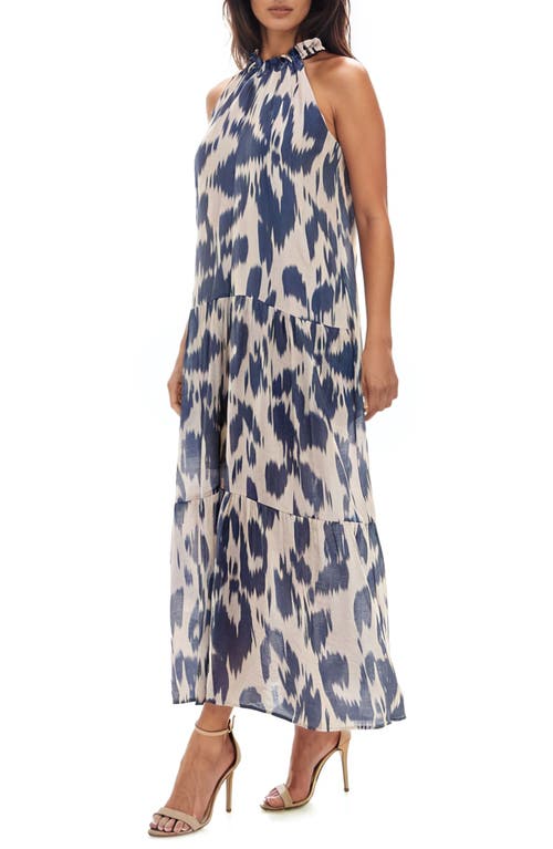 Socialite Abstract Print Sleeveless Maxi Dress in Tan Navy Animal 