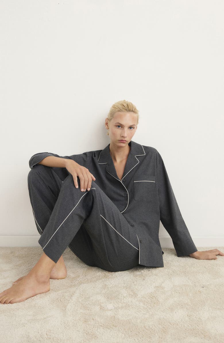 MANGO Cotton Flannel Pajama Pants, Alternate, color, Charcoal