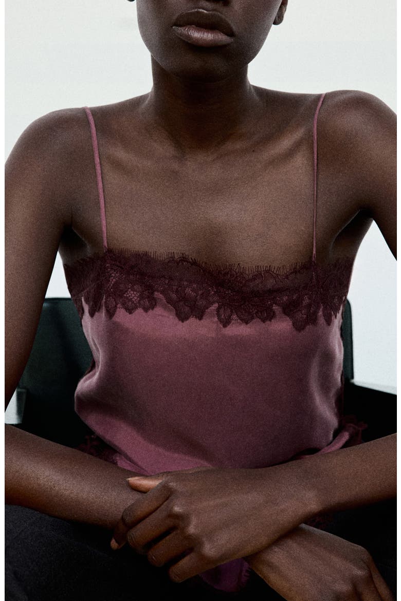 Lace Satin Camisole, Alternate, color, MAROON