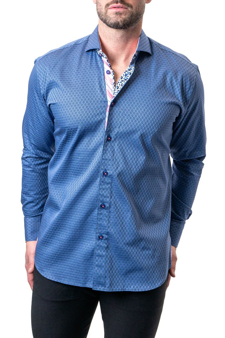 Einstein Goal Blue Contemporary Fit Button-Up Shirt, Main, color, BLUE