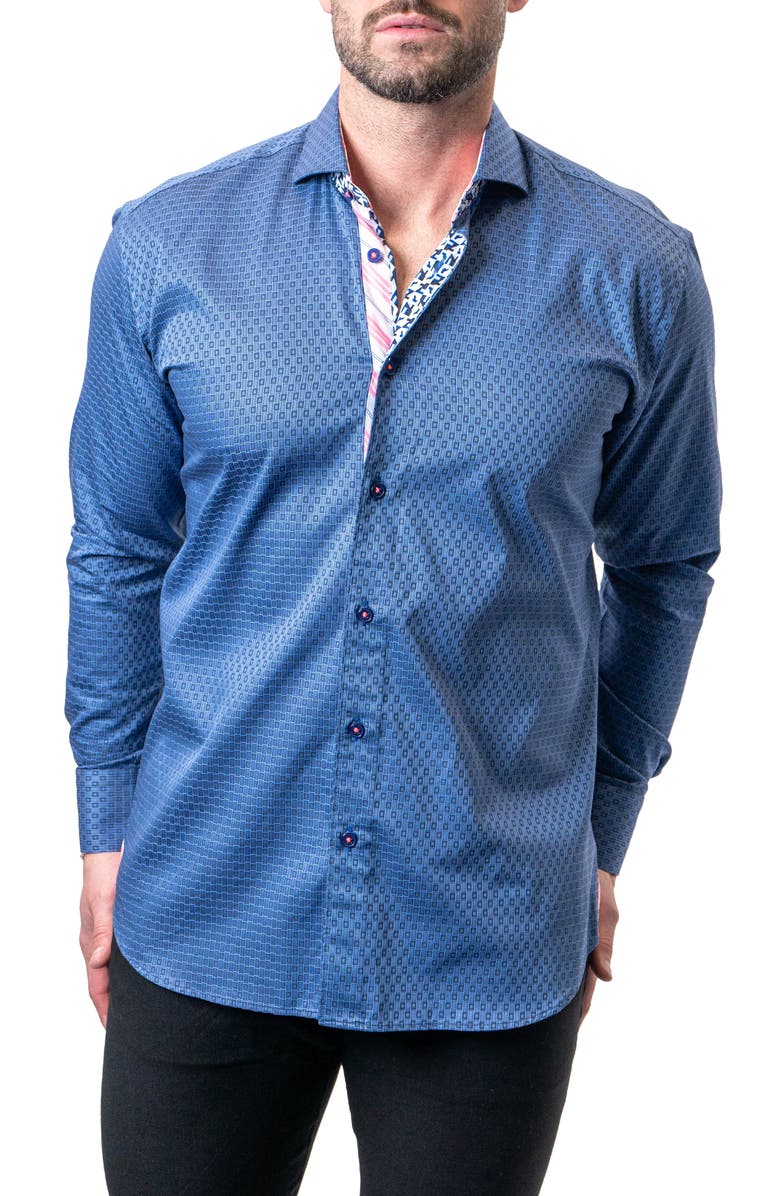 Maceoo Einstein Goal Blue Contemporary Fit Button-Up Shirt, Main, color, Blue