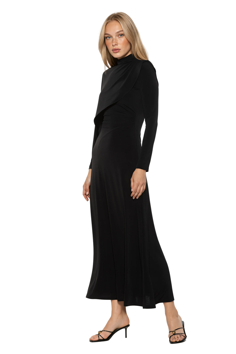 Aziel Mockneck Cape Maxi Dress, Alternate, color, Black