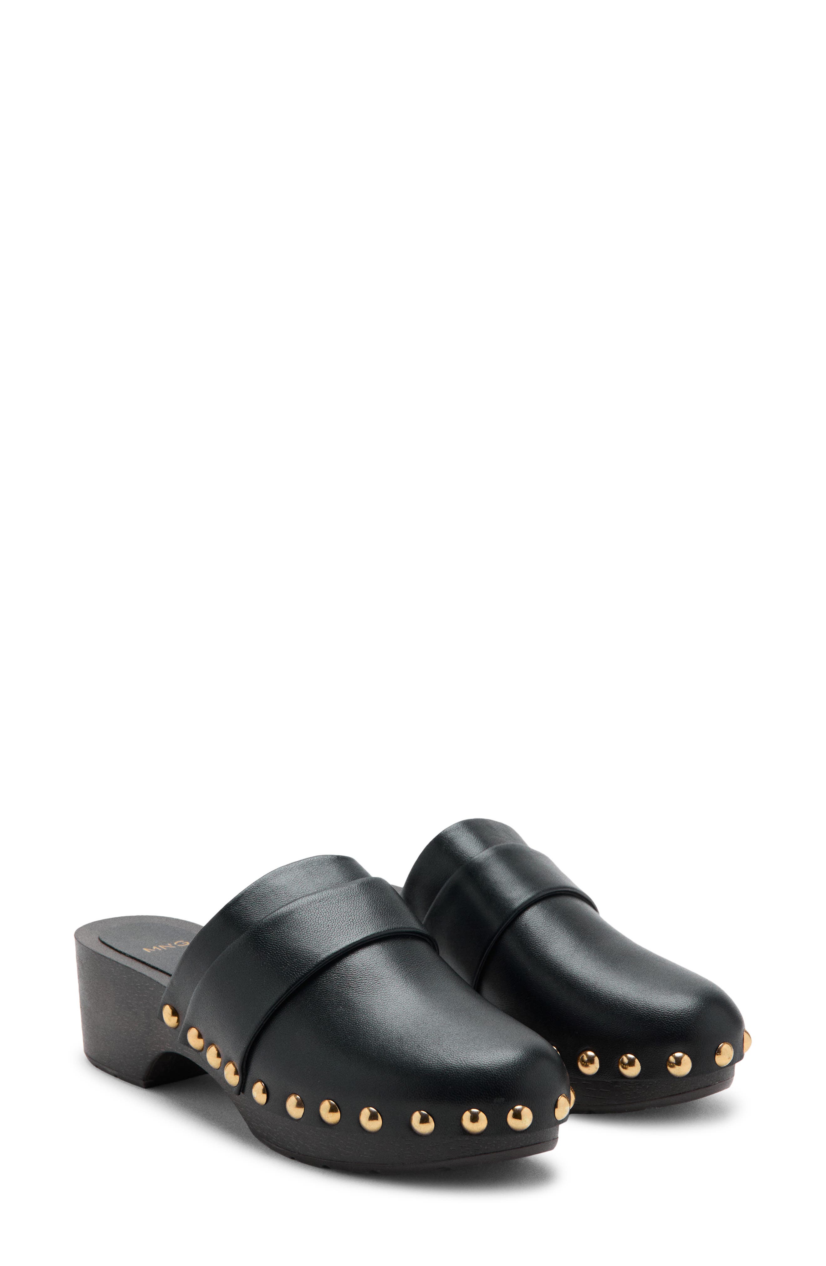 Studded Leather Clog, Main, color, BLACK