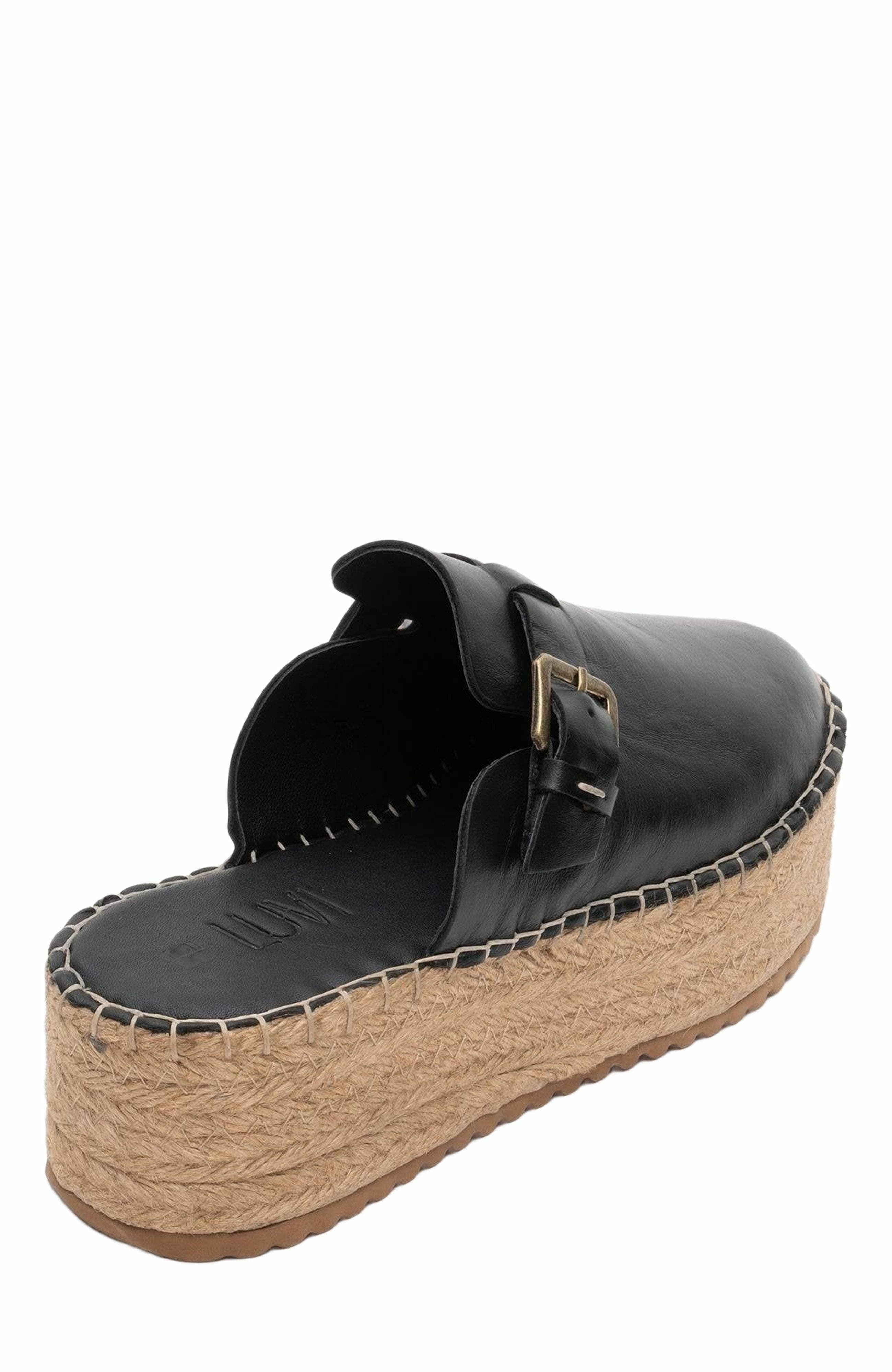 Forever & Always Shoes Novas Leather Platform Espadrille Mule, Alternate, color, Black Leather