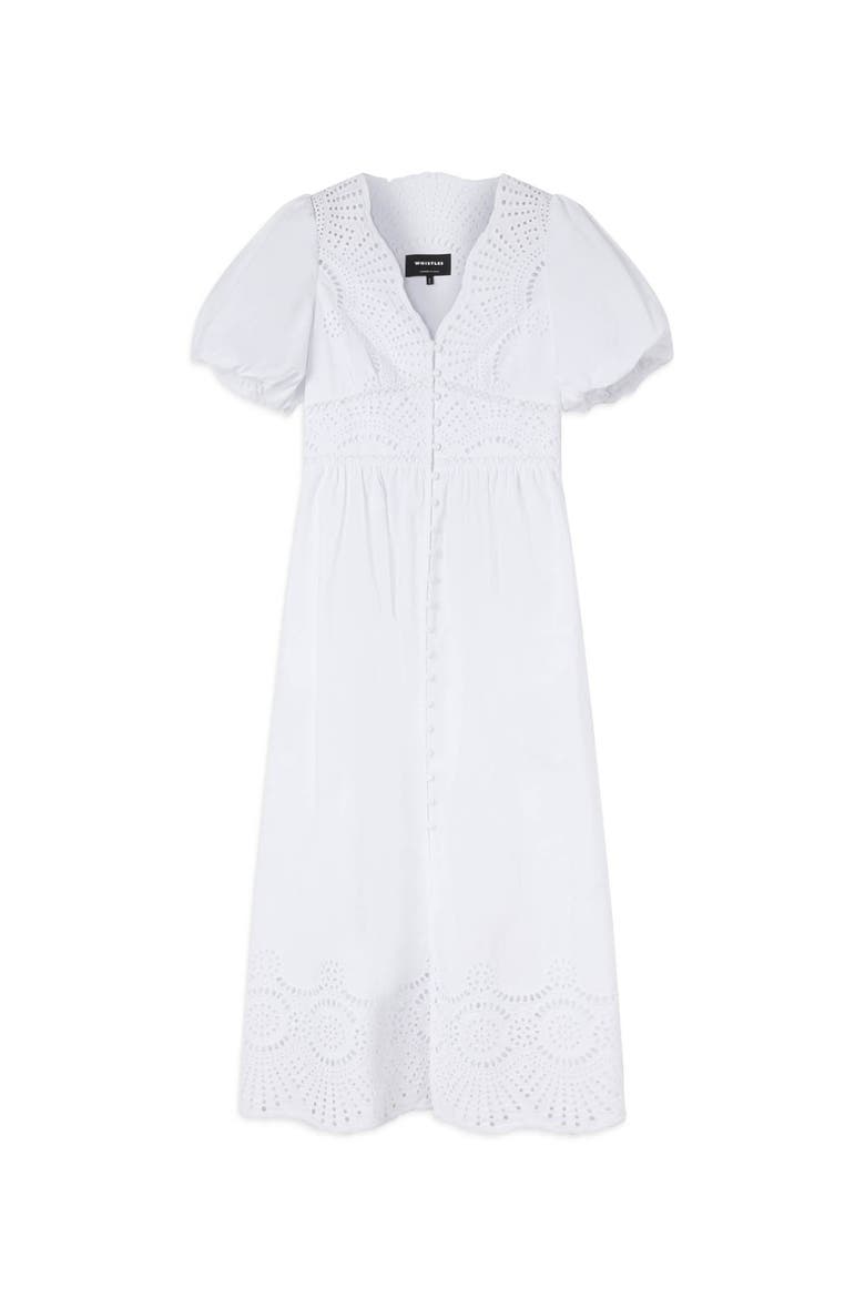 100% Cotton Broderie V-Neck Dress, Alternate, color, White