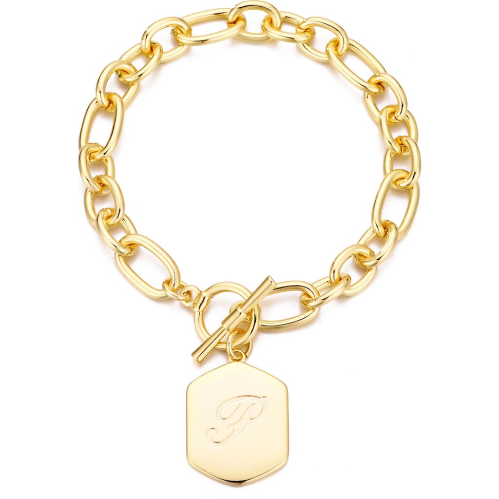 Adornia 14k Gold Plated Monogram Initial Chunky Toggle Bracelet In Gold