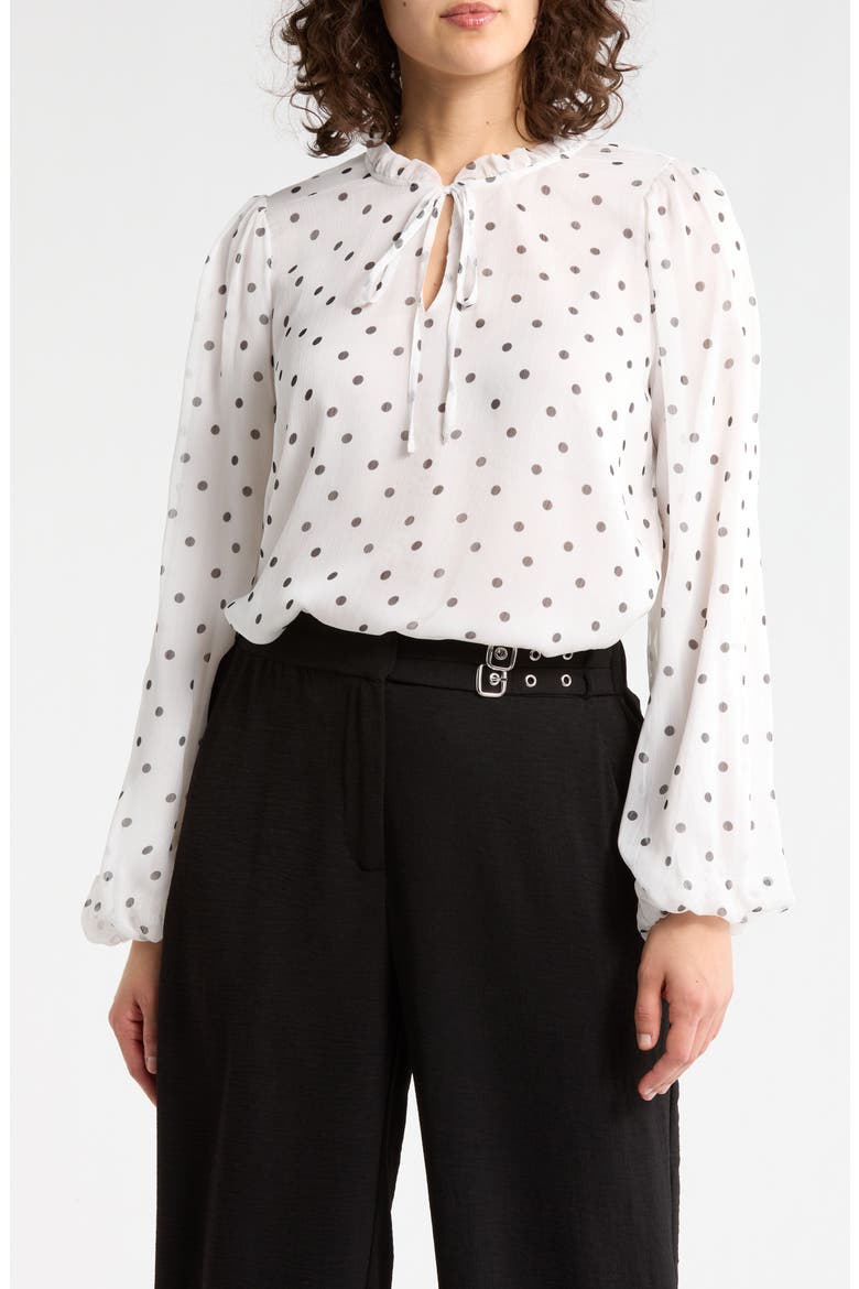 Ruffle Neck Top, Main, color, IVORY/ BLACK TIMELESS DOT