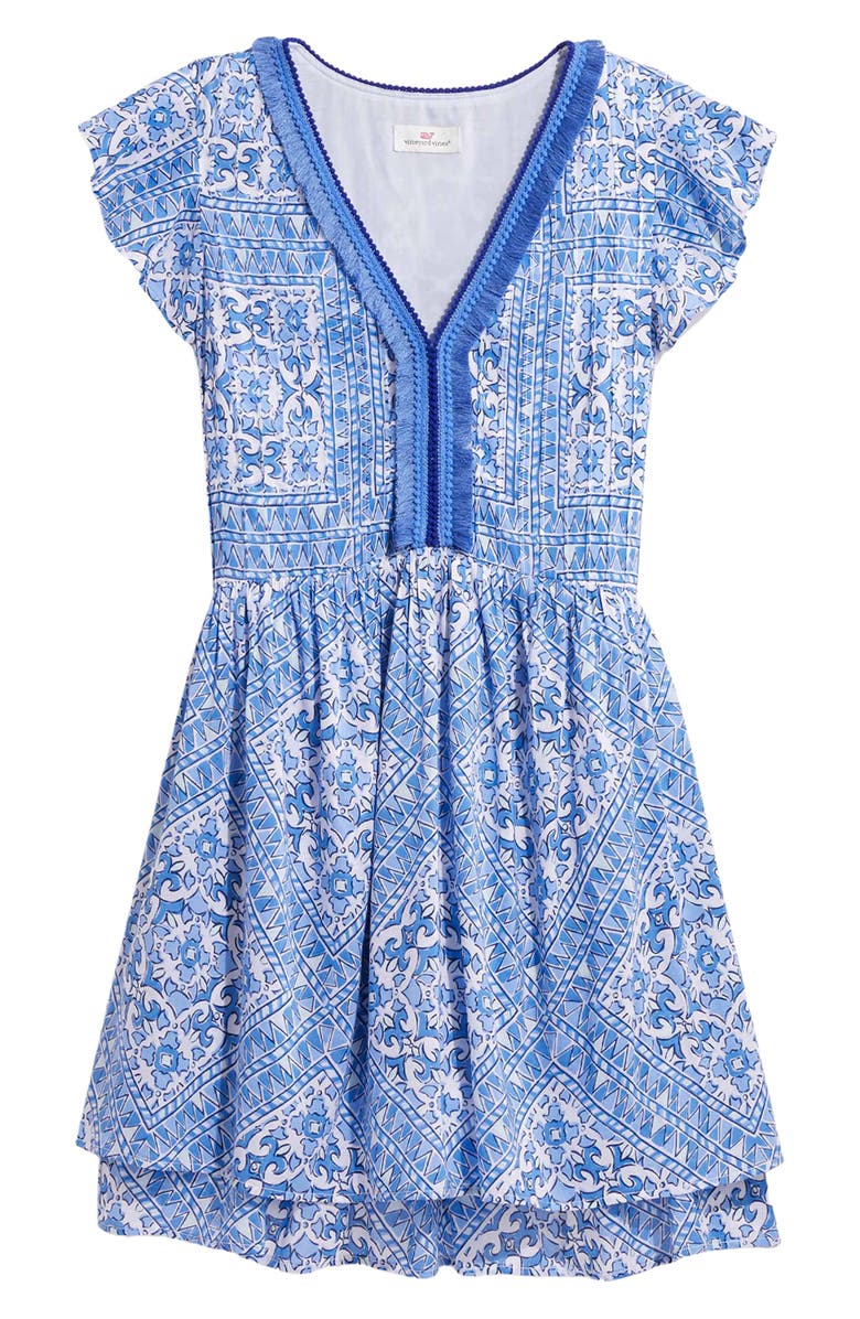 vineyard vines Scarf Print Pintuck Cotton Blend Minidress, Alternate, color,