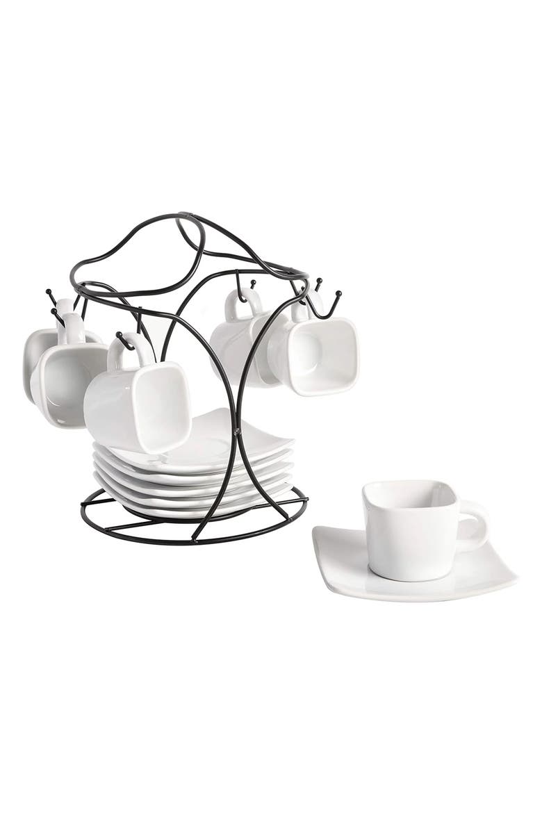 12 Piece 3.25 Ounce Ceramic Espresso Cup and Saucer Set, Main, color, White