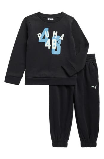 Puma Kids' Logo Fleece Pullover & Joggers Set In Black