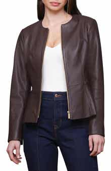 Bagatelle Genuine Leather Zip Front Peplum Jacket