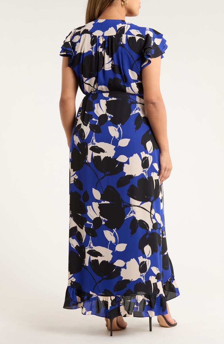 SUGARLIPS Anthem Floral Print Maxi Wrap Dress, Alternate, color, Blue-Black