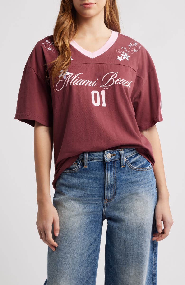 GOLDEN HOUR Miami Beach Cotton Graphic Football T-Shirt, Main, color, 