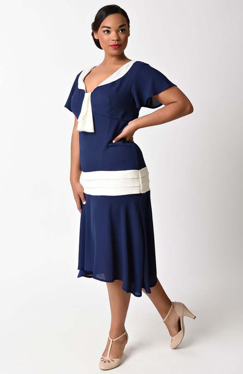 Unique Vintage Plus Size 1920s Wilshire Flapper Day Dress In Blue