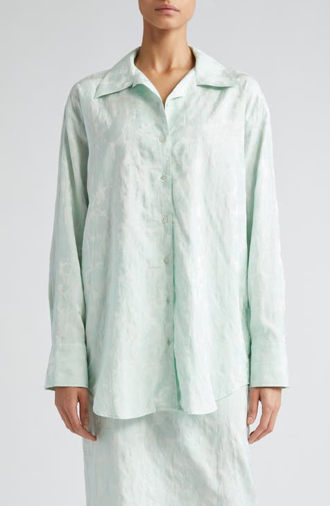 Floral Jacquard Organic Cotton Blend Button-Up Shirt