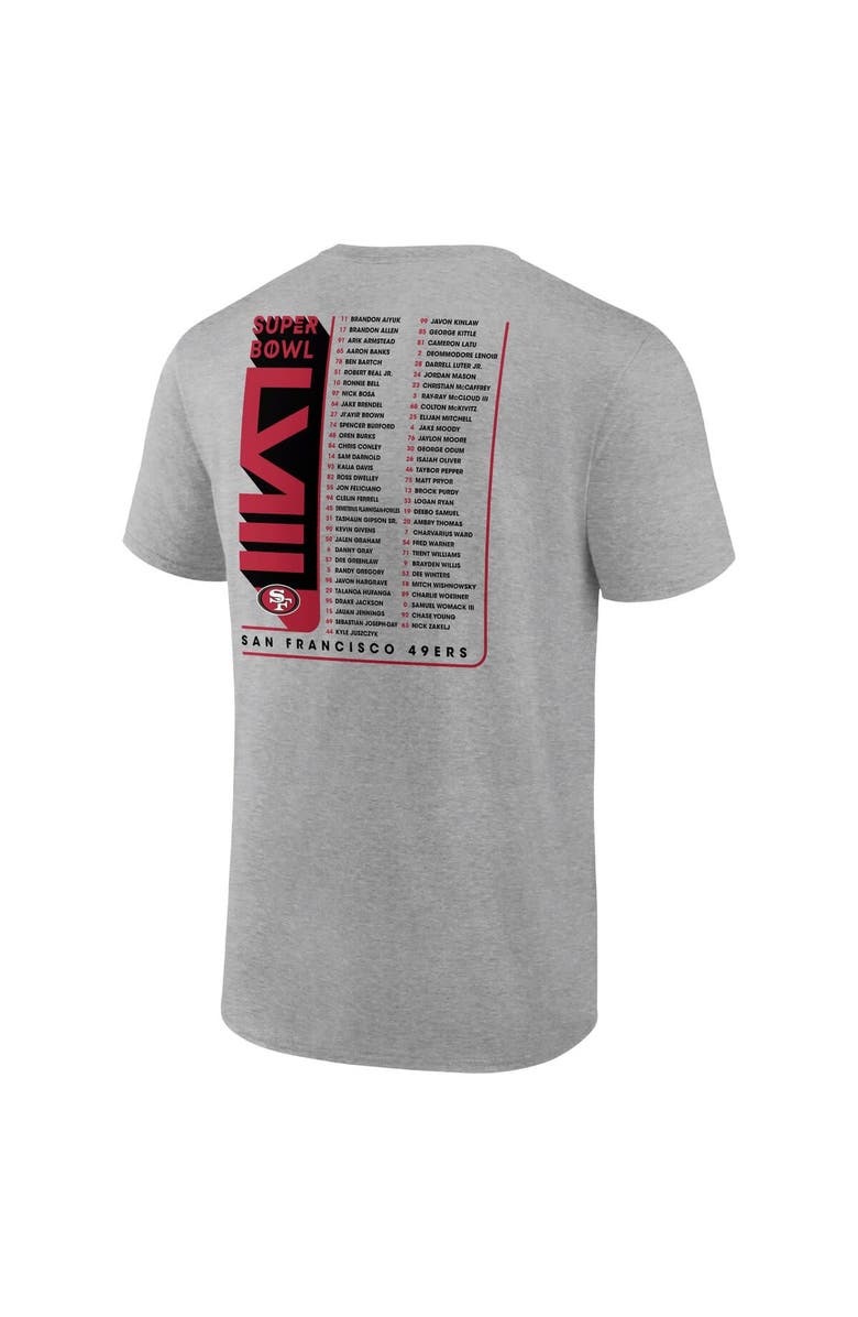 FANATICS Men's Fanatics Branded Heather Gray San Francisco 49ers 2023 NFC Champions Two-Sided Roster Big & Tall T-Shirt, Alternate, color,