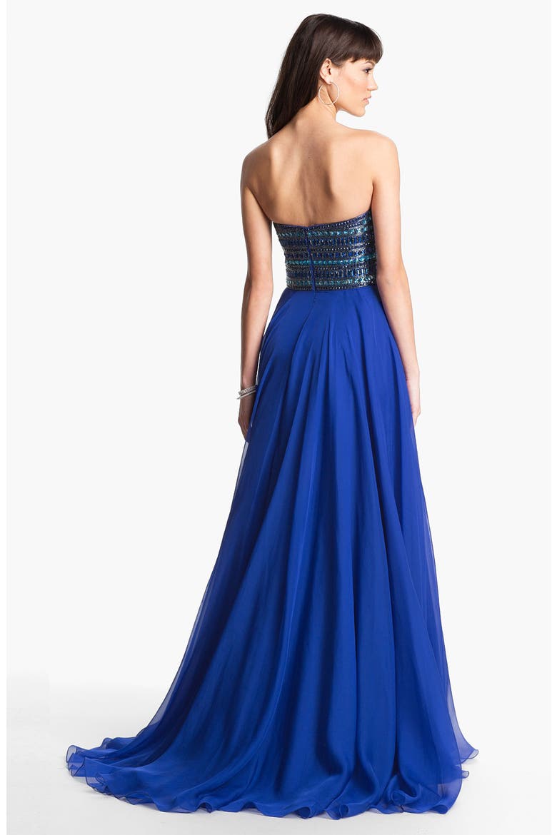 Embellished Strapless Chiffon Gown, Alternate, color, ROYAL