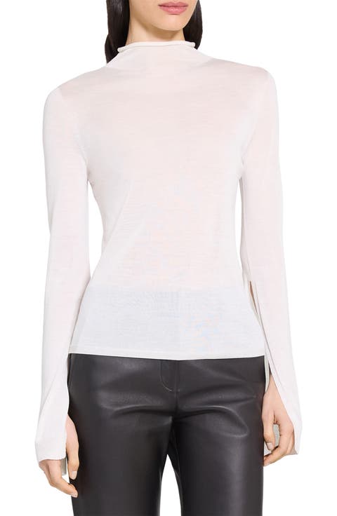 Split Sleeve Roll Neck Wool Blend Sweater