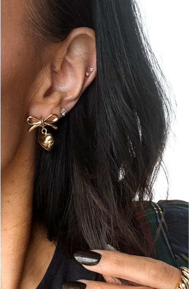 Nickel & Suede Bow & Heart Drop Earrings, Alternate, color, Gold