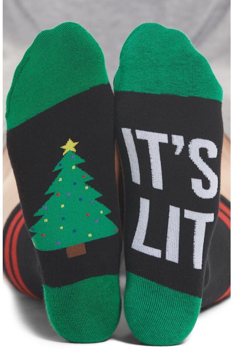 It's Lit - Christmas Tree Crew Socks, Alternate, color, BLACK