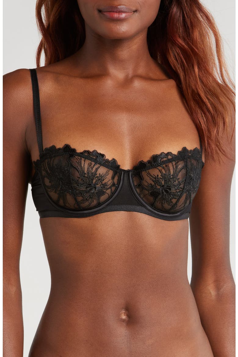 Amaryllis Embroidered Underwire Demi Bra, Main, color, BLACK