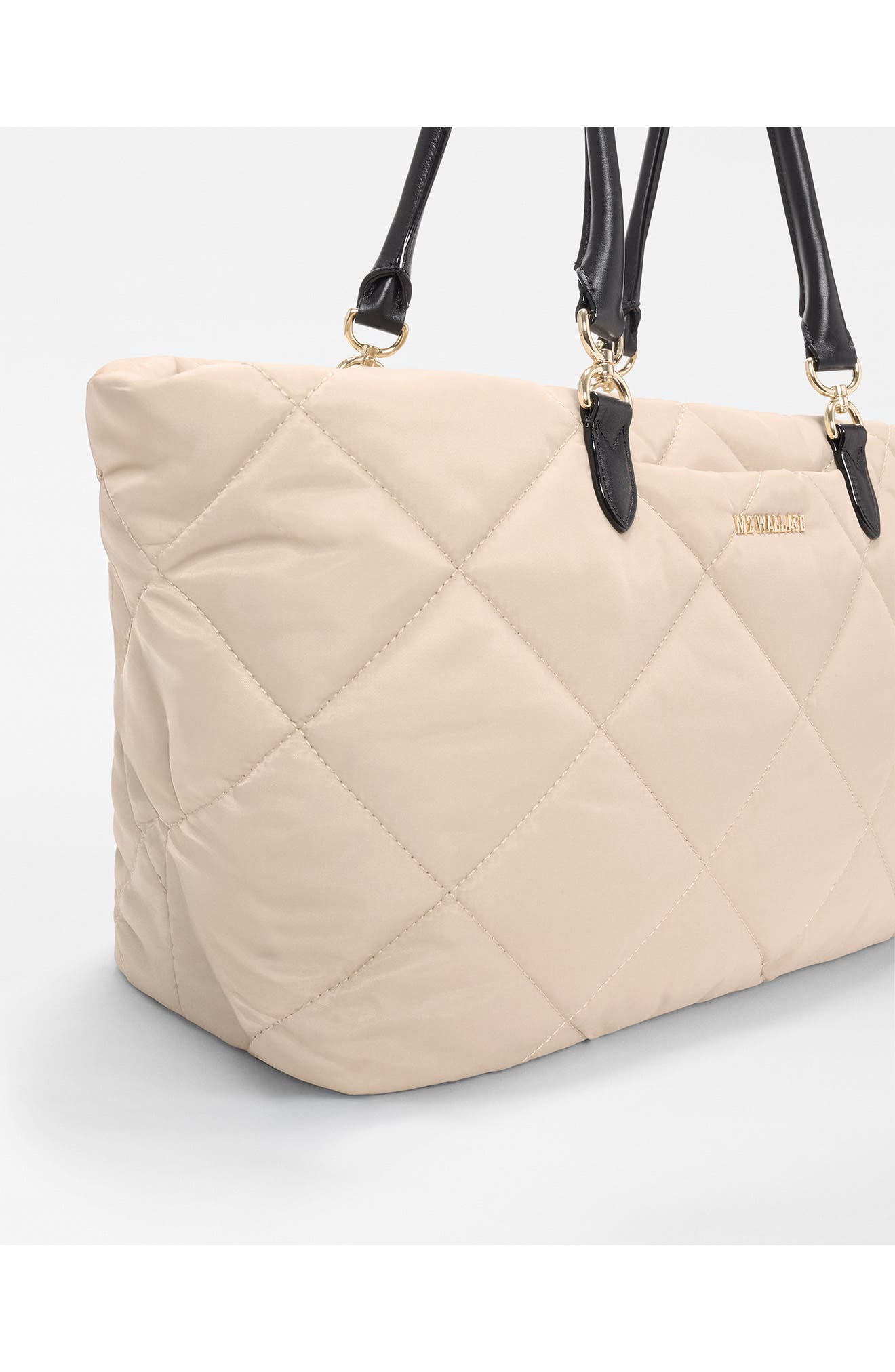 Medium Madison East/West Quilted Nylon Tote, Alternate, color, BUFF/ BLACK
