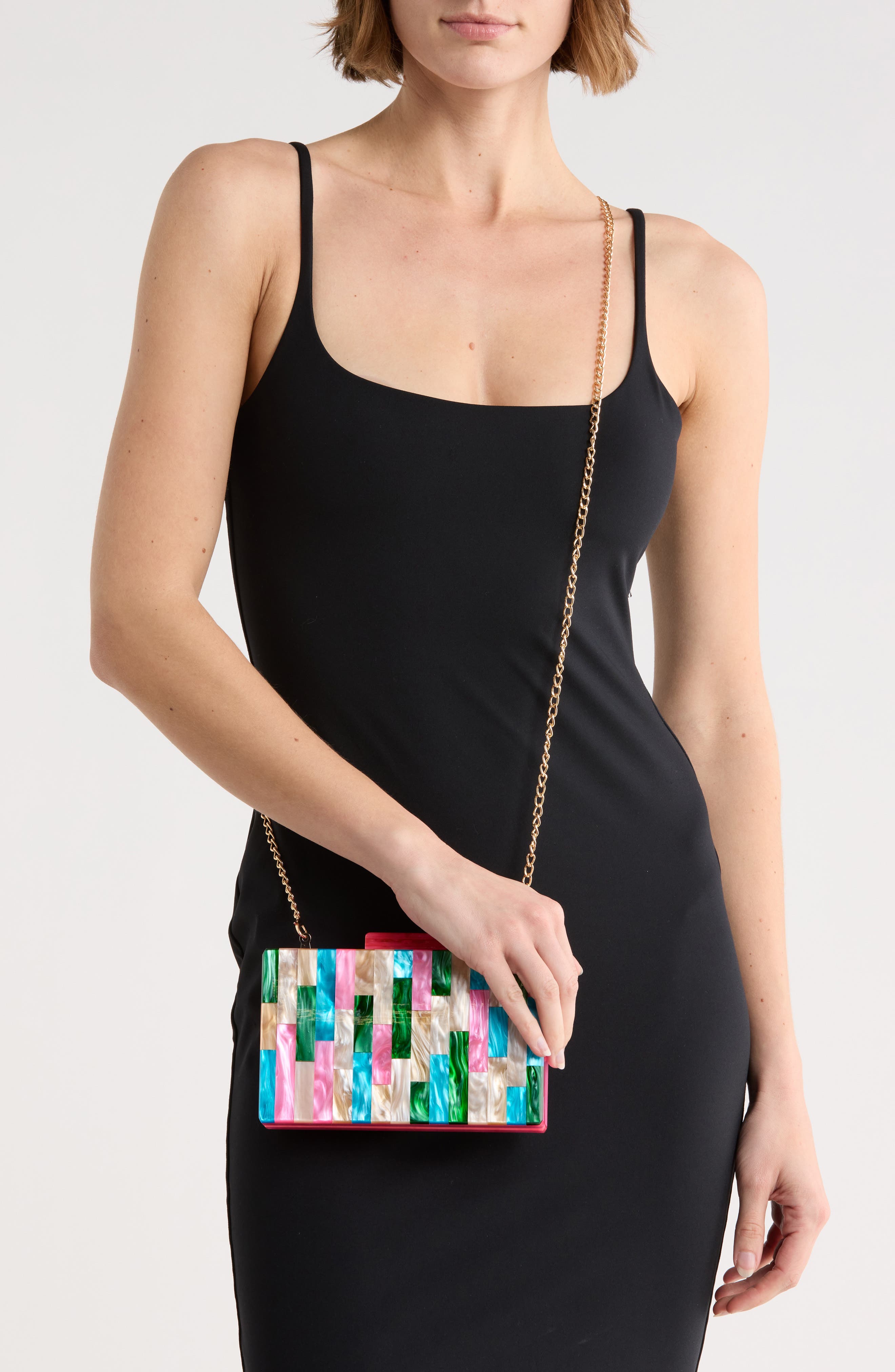 Jessica McClintock Arden Rainbow Clutch, Alternate, color, Rainbow Stripe