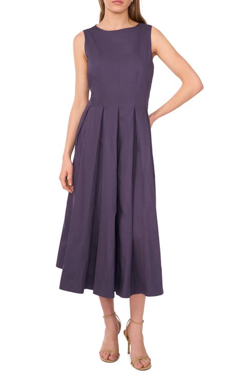 Pleated Poplin Midi Dress