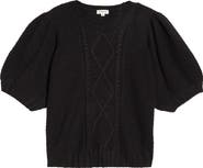 SUGARLIPS Puff Sleeve Cable Stitch Sweater